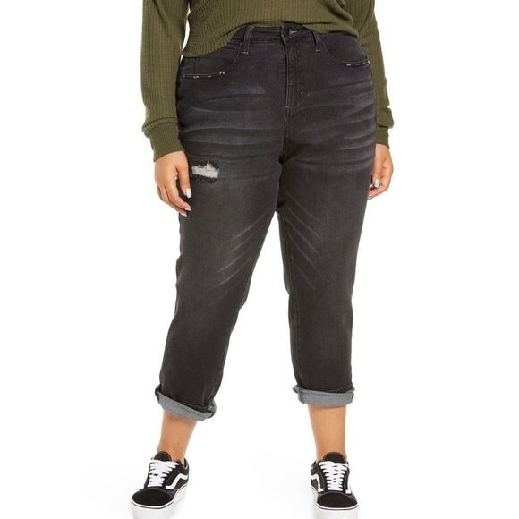 BP Denim Jean High Waist Distress Black Gray Ankle Crop Straight Leg Plus 14 NWT - Picture 2 of 5